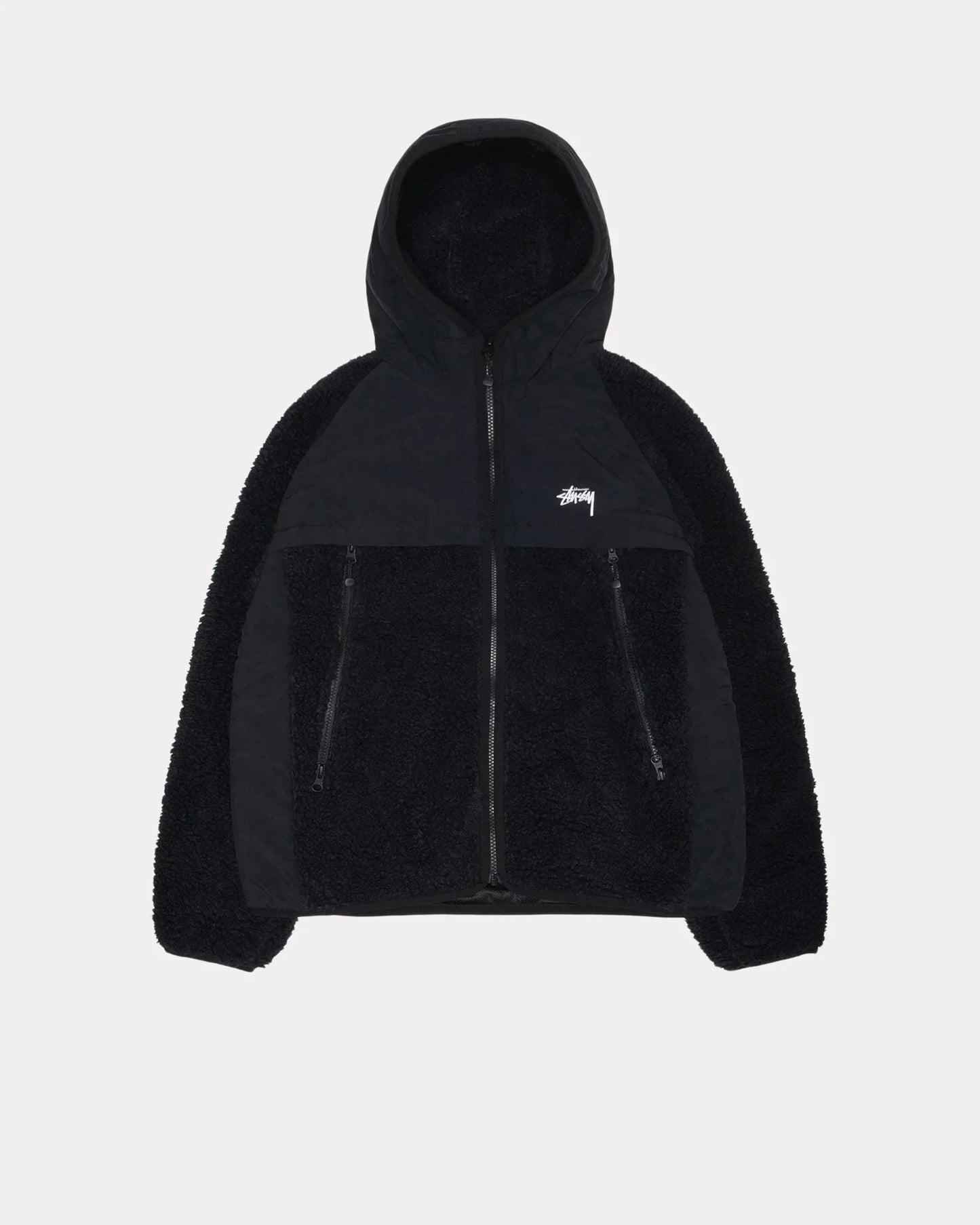 STUSSY SHERPA PANELED HOODED JACKET